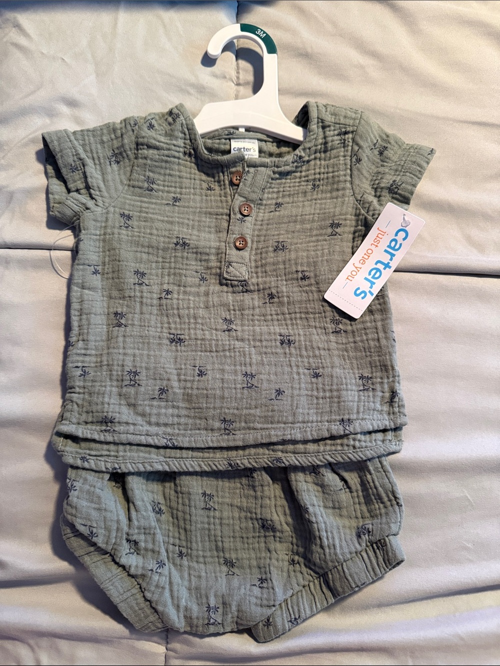 Carter's Olive Green Palm-Print Baby Top & Bloomers
